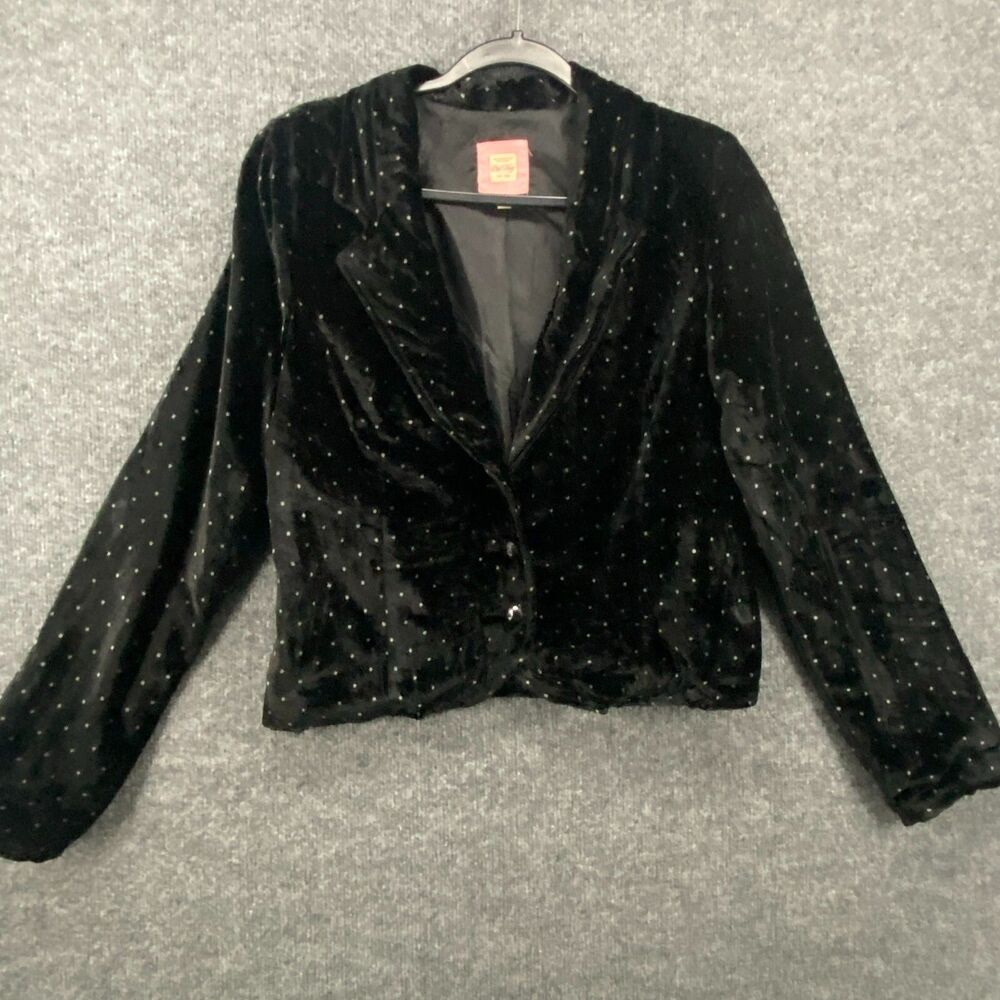 Old Navy Blazer Womens L Black Velvet Polka‎ Dots Button Up Holiday Evening Prep